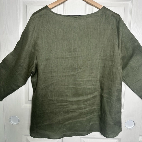 Amazhiyu Womens XL 100% Linen Forest Green Top Kimono 3/4 Sleeve Coastal Chic - Picture 9 of 13